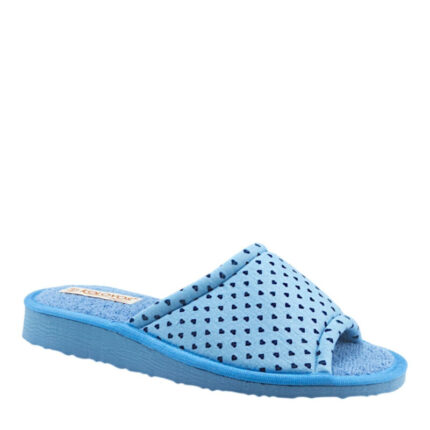 Γυναικεία πετσετέ καλοκαιρινή παντόφλα Kolovos 34540 Καρδούλες Σιέλ χρώμα