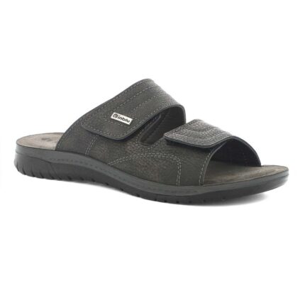 Ανδρική , δερμάτινη καλοκαιρινή παντόφλα Inblu ID000020 Μαύρο-Γκρι χρώμα