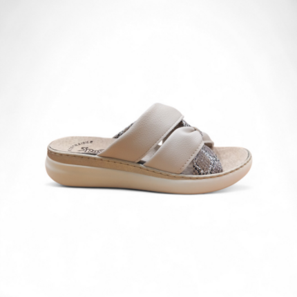 Γυναικεία δερμάτινη παντόφλα 3ROSE 401 Μπεζ χρώμα