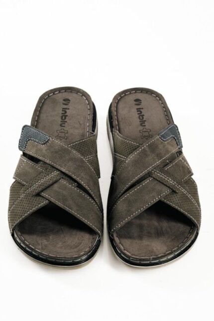 Ανδρική, ανατομική δερμάτινη παντόφλα Inblu VI270100 Γκρι χρώμα