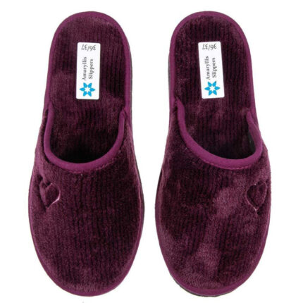Γυναικεία παντόφλα Fleece με κέντημα καρδούλα Amaryllis 7011-3 Μπορντό