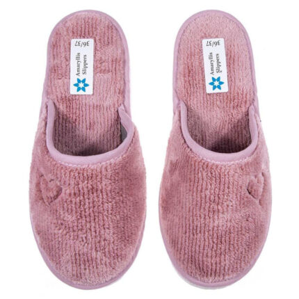 Γυναικεία παντόφλα Fleece με κέντημα καρδούλα Amaryllis 7011-4 Σομόν χρώμα